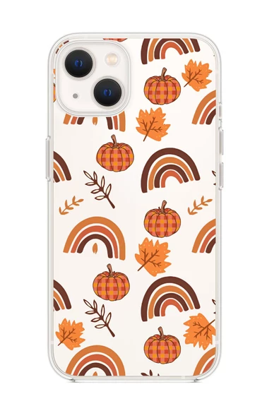 iPhone 14 Plus Uyumlu Sonbahar Desenli Premium Şeffaf Silikon Kılıf