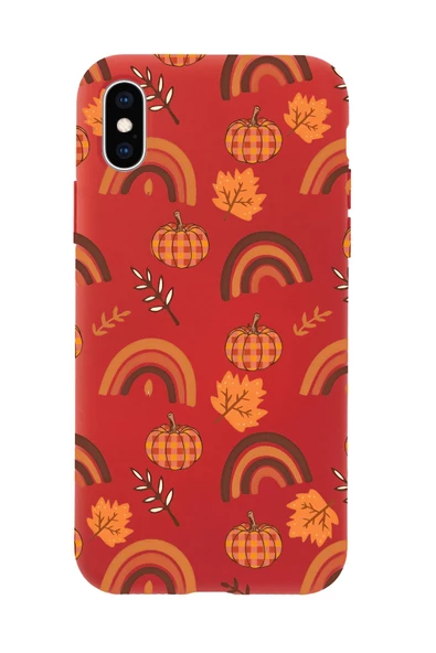 iPhone XS Uyumlu Sonbahar Desenli Premium Silikonlu Telefon Kılıfı - Resim 3