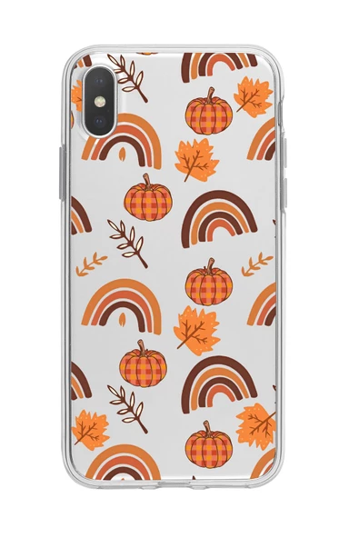 iPhone X Uyumlu Sonbahar Desenli Premium Şeffaf Silikon Kılıf ürün görseli