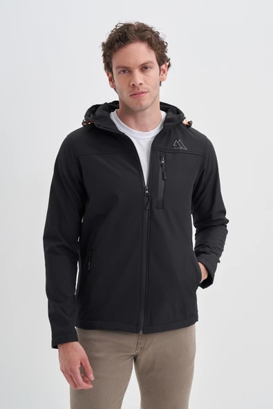 Cazador 24KCEED01047 Siyah Erkek Soft Shell Kapişonlu Önü Fermuarlı 3 Cepli %96 Polyester %4 Elastan Silim Fit Mont - 3