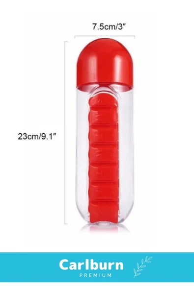 Özel Üretim Hap Bölmeli İlaç Kutusu %100 BPA İçermez Pillbox Su Matarası 600 Ml Suluk - 3