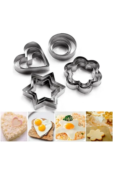 3B Trend 12'li Metal Paslanmaz Kurabiye Kalıbı Seti - 3