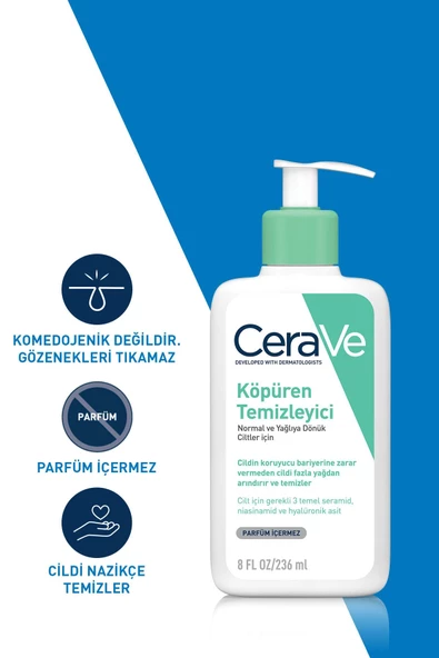 CeraVe Köpüren Temizleyici Seramid Içerikli Normal & Yağlı Ciltler Yüz Vücut 236 ml - 6