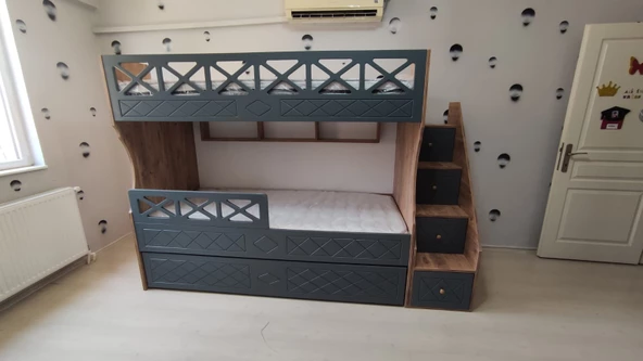 MDF Atlantik Antrasit Çarpılı Model Çocuk Ranzası - 4