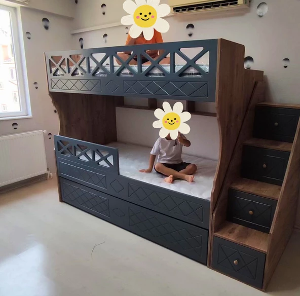 MDF Atlantik Antrasit Çarpılı Model Çocuk Ranzası - 3
