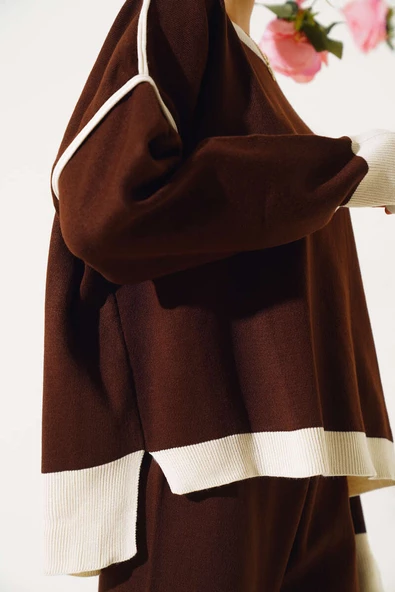 Ribana Detaylı Salaş Triko İkili Takım Kahve - 4