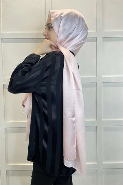 Madame Polo Janjan, Janjanlı Şifon Şal 00823  ŞEKER PEMBE - Resim 3