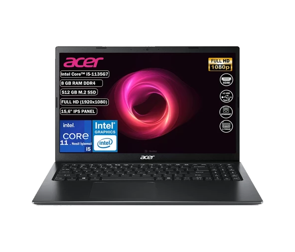 Acer Extensa 15 EX215-54 NX.EGJEY.00A i5-1135G7 8 GB 512 GB SSD 15.6" Free Dos FHD Dizüstü Bilgisayar