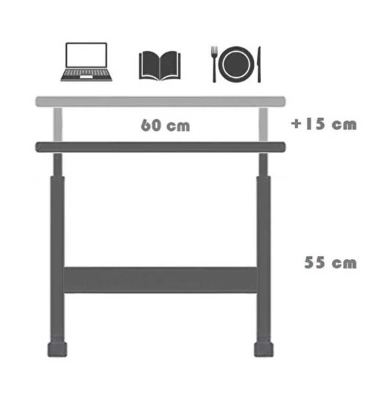 Metal Ayaklı Tekerlekli Yükseklik Ayarlı Laptop Sehpası Çalışma Masası 60x40 - 4