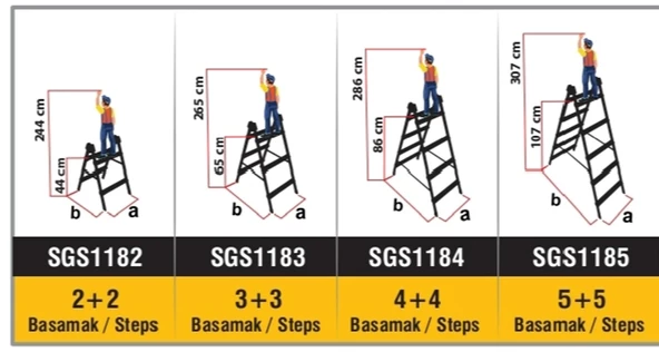 SGS PROFESYONEL 2+2 BASAMAKLI METAL MERDİVEN (DOUBLESTEP) - 2