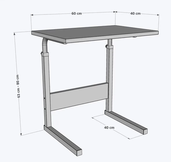Metal Ayaklı Tekerlekli Yükseklik Ayarlı Laptop Sehpası Çalışma Masası 60x40 - 6