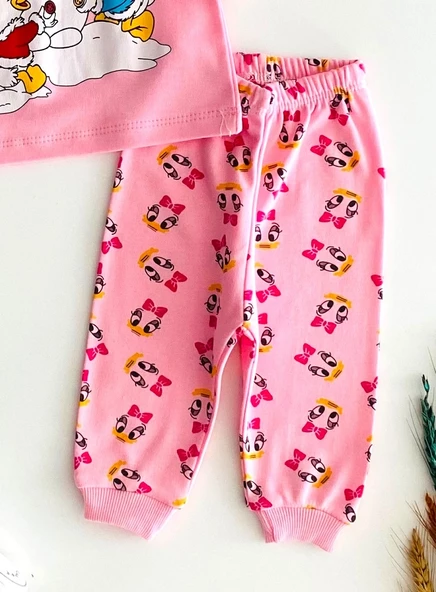 Neşeli Bebekler Baby Kardan Adamlı Baby Duck & Baby Daisy Duck Baskılı Pijama Takım Pembe - 3
