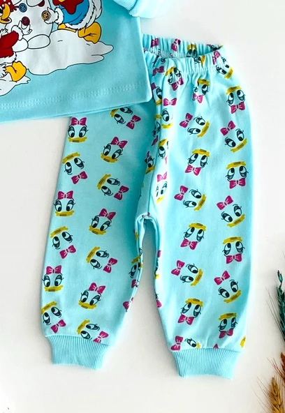 Neşeli Bebekler Baby Kardan Adamlı Baby Duck & Baby Daisy Duck Baskılı Pijama Takım Yeşil - 3