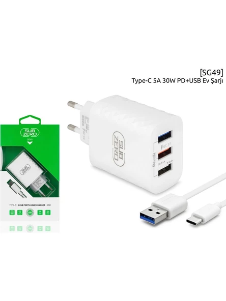 TT_SZB-SG49 Ev Tipi Telefon Şarj Aleti 3 USB Portlu 30W