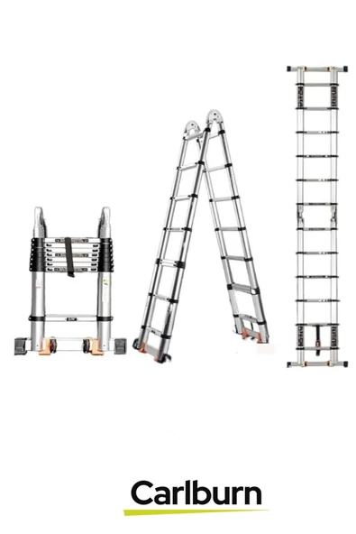 Çift Taraflı Kaymaz Ayak Dayanıklı Alüminyum Açık Hali 3.8 Metre Çok Fonksiyonlu Teleskopik Merdiven - 2