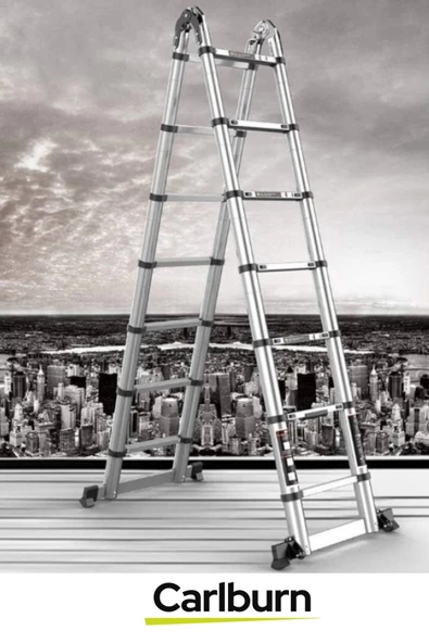 Çift Taraflı Kaymaz Ayak Dayanıklı Alüminyum Açık Hali 3.8 Metre Çok Fonksiyonlu Teleskopik Merdiven - 5