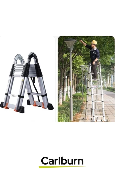 Çift Taraflı Kaymaz Ayak Dayanıklı Alüminyum Açık Hali 3.8 Metre Çok Fonksiyonlu Teleskopik Merdiven - 4