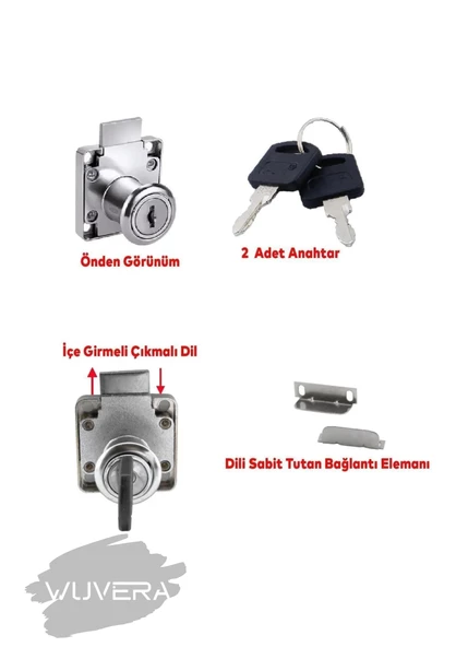 WUVERA Kare Çekmece Kilidi Kapak Dolap Posta Kutusu Kilit 2 Anahtarlı - 7