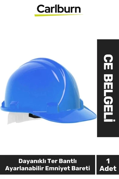 CE Belgeli Dayanıklı Ter Bantlı Ayarlanabilir Şantiye İnşaat İş Güvenliği Mavi Emniyet Bareti