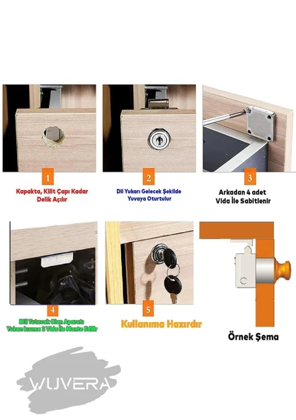 WUVERA Kare Çekmece Kilidi Kapak Dolap Posta Kutusu Kilit 2 Anahtarlı - 6