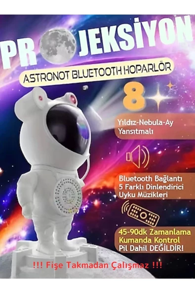 Astronot Projektör Galaxy Bluetooth/Kumandalı Hoparlör Gece Lambası