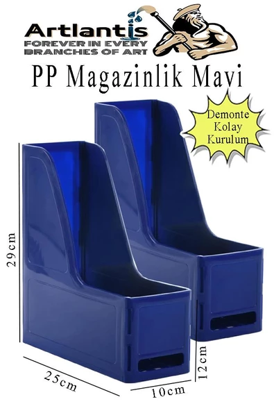 Mavi Magazinlik Demonte Plastik 2 Adet Plastik Kutu Klasörü Magazinlik A4 Dosya ve Masa Düzenleyici Sınıf Ev Ofis