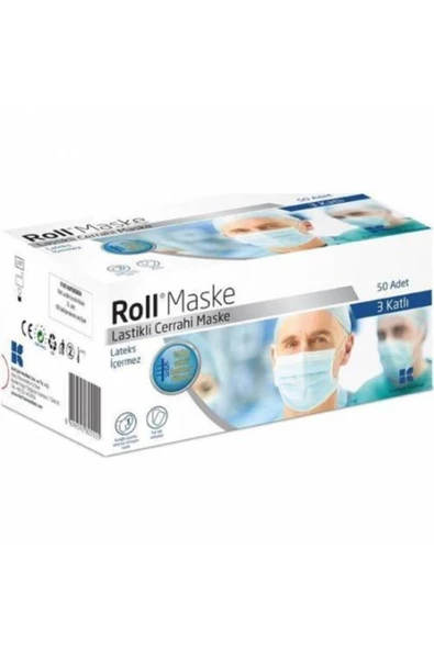 Roll 3 Katlı Burun Telli 5x10'li 50 Adet Cerrahi Yüz Maskesi