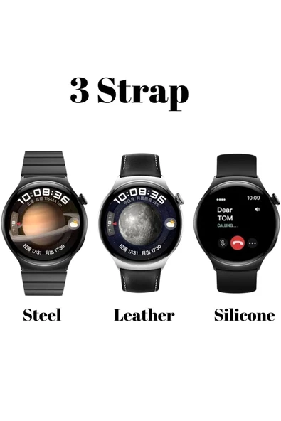 Akıllı Telefon Uyumlu 3 Strap Android IOS Akıllı Saat BT Çağrı AMOLED Ekran Smart Watch - Resim 2