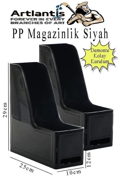 Siyah Magazinlik Demonte Plastik 2 Adet Plastik Kutu Klasörü Magazinlik A4 Dosya ve Masa Düzenleyici Sınıf Ev Ofis