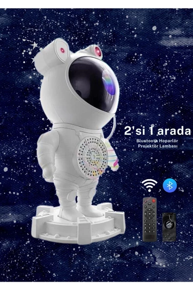 Astronot Projektör Galaxy Bluetooth/Kumandalı Hoparlör Gece Lambası - 3