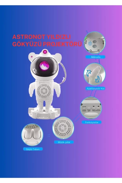 Astronot Projektör Galaxy Bluetooth/Kumandalı Hoparlör Gece Lambası - 2
