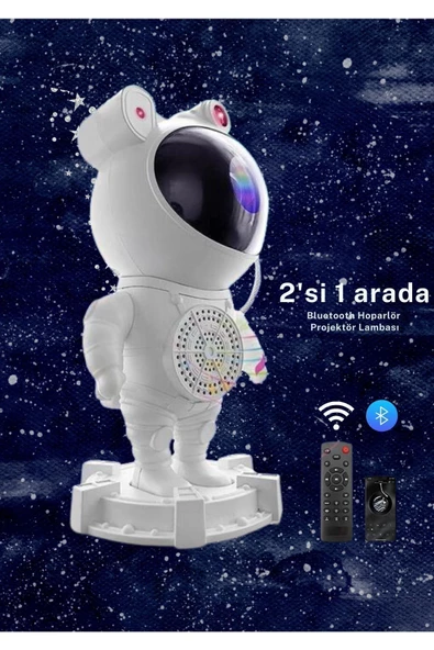 Astronot Robot Bluetooth Hoparlör Galaxy Gökyüzü Projektör Zamanlayıcı Gece Lambası Projektör - 3