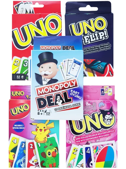 Uno Flip Pokemon Kuromi Deal Emlak Oyun Kartları 5li Set