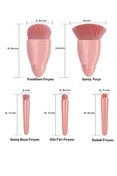 Seyahat Tipi Aynalı 5'li Makyaj Fırça Seti Göz Farı&Fondöten&Allık Karıştırma&Makyaj Fırçaları - 3