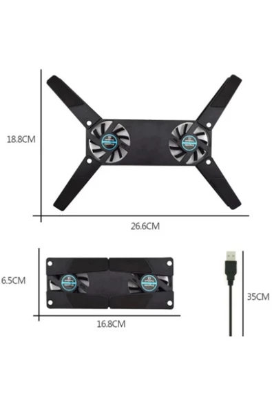 Premium Seri Tüm Laptoplara Uyumlu Katlanabilir Laptop Soğutucu Çift Fanlı - 3
