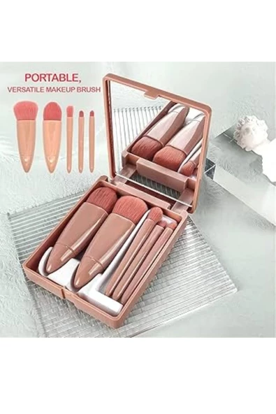 Seyahat Tipi Aynalı 5'li Makyaj Fırça Seti Göz Farı&Fondöten&Allık Karıştırma&Makyaj Fırçaları - 2