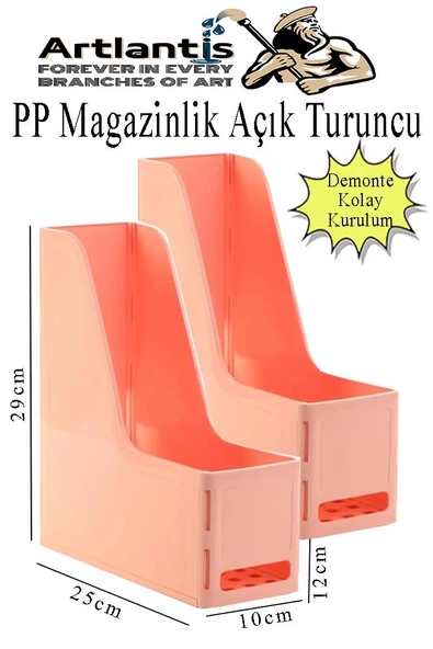 Açık Turuncu Magazinlik Demonte Plastik 2 Adet Plastik Kutu Klasörü Magazinlik A4 Dosya ve Masa Düzenleyici Sınıf Ev Ofis