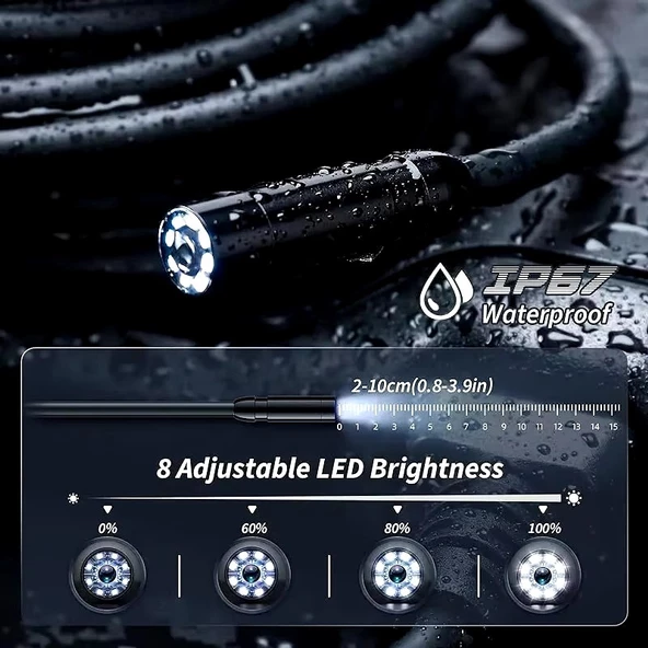 4.3 İNÇ ÇİFT KAMERA EKRANLI YILAN KAMERA (Ayarlanabilir Parlak 8 LED +  5 Metre Kameralı Kablo) - 3