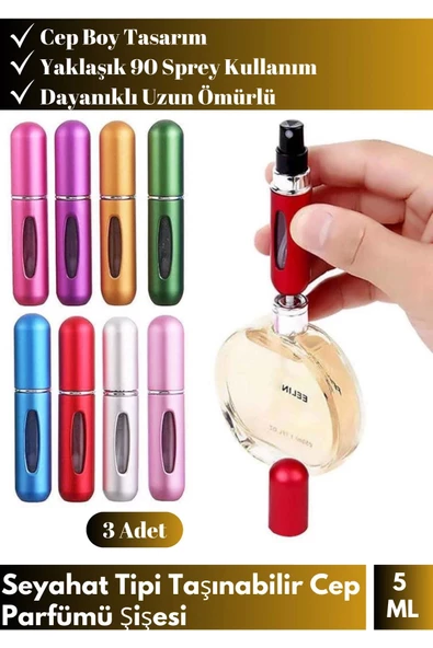 Özel Üretim Doldurulabilir Taşınabilir Çanta Boy Mini Cep Parfümü Şişesi 5 Ml 3 Adet ürün görseli
