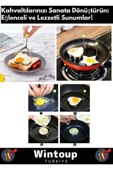 Özel Üretim 3'lü Yanmaz Yapışmaz Metal Yumurta Krep Pişirme Seti Yıldız Daire Kalp 3lü Set - 2