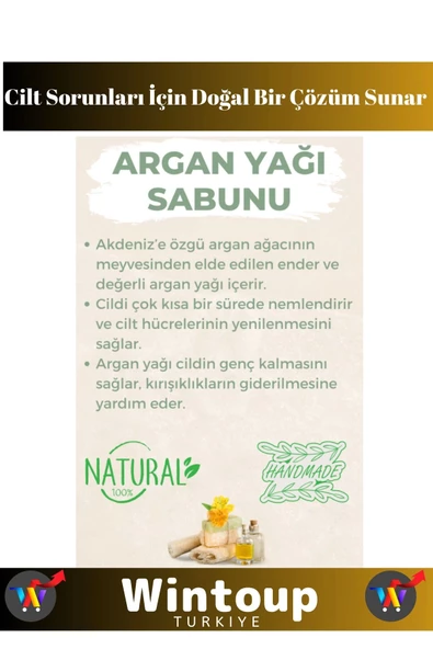 Özel Üretim %100 Doğal Bitkisel Cilt Dostu El Yüz Vücut Cilt Saç Kullanım Argan Yağı Sabunu 2 Adet - Resim 2