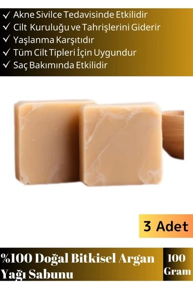 Özel Üretim Doğal Bitkisel Cilt Bakımında Etkili Tüm Ciltler İçin Uygun Argan Yağı Sabunu 3'lü