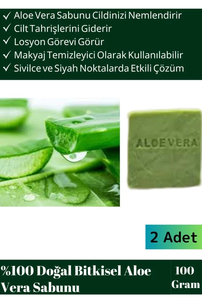 Özel Üretim %100 Doğal Tüm Vücut Kullanım Bitkisel Aloe Vera Sabunu 2 Adet