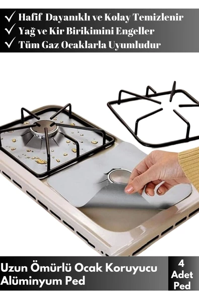 Özel Seri Ocak Yağ Kir Koruyucu İz Bırakmaz Dayanıklı Kolay Temizlenir 4'lü Alüminyum Ped Seti
