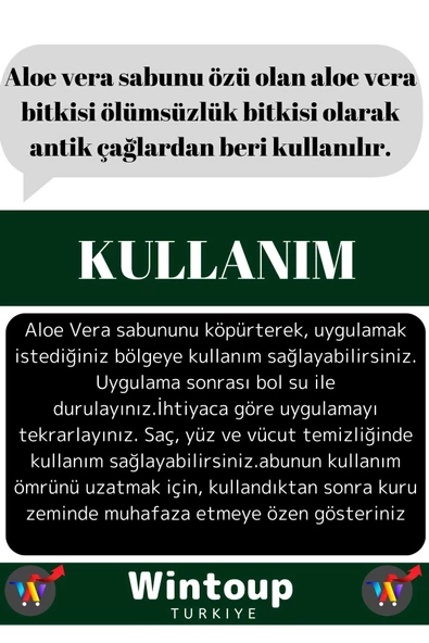 Özel Üretim %100 Doğal Tüm Vücut Kullanım Bitkisel Aloe Vera Sabunu 1 Adet - 3