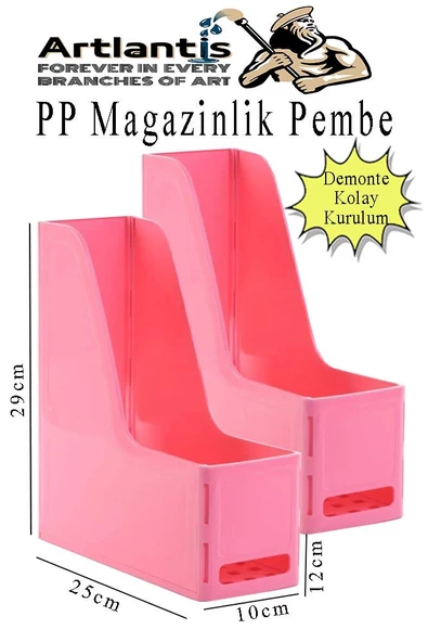 Pembe Magazinlik Demonte Plastik 2 Adet Plastik Kutu Klasörü Magazinlik A4 Dosya ve Masa Düzenleyici Sınıf Ev Ofis