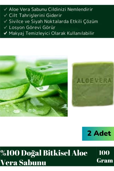 Özel Üretim %100 Organik Tüm Vücut Kullanım Bitkisel Aloe Vera Sabunu 2'li