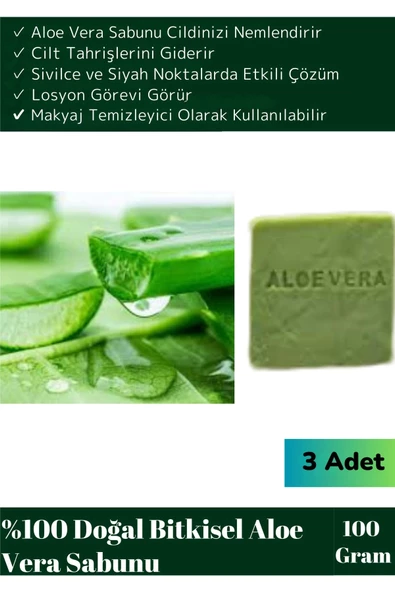 Özel Üretim %100 Organik Tüm Vücut Kullanım Bitkisel Aloe Vera Sabunu 3'lü