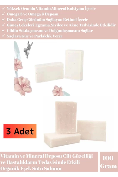 Özel %100 Organik Bitkisel Saç Yüz Vücut El Cilt Güzelleştirici Mucizevi Eşek Sütü Sabunu 3 Adet