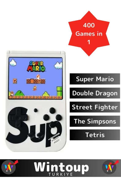Premium Seri Taşınabilir Video Oyun Konsolu 400 Oyunlu Mini Atari Gameboy 2 Oyunculu Beyaz - 3